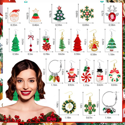 Natonhi 20 Pairs Christmas Earrings for Women, Holiday Xmas Dangle Earrings Bow Tree Bells Snowflake Light Earrings Studs Earrings Set for Bulk Girls Christmas Jewelry Gifts
