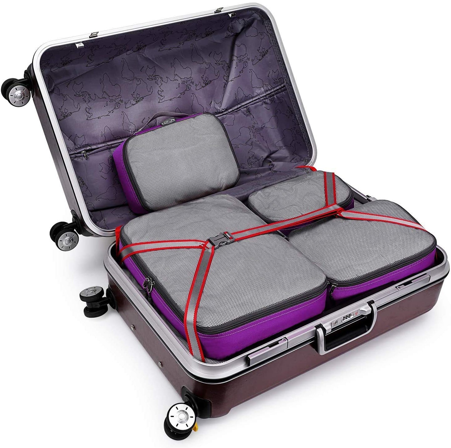 G4Free 3pcs/4pcs/6pcs/7pcs/9pcs Packing Cubes Suitcase Organiser Packing Bags Luggage Organiser Value Set for Travel Home Storage ((1S+2M+2L+1XL)-6PC, Purple)