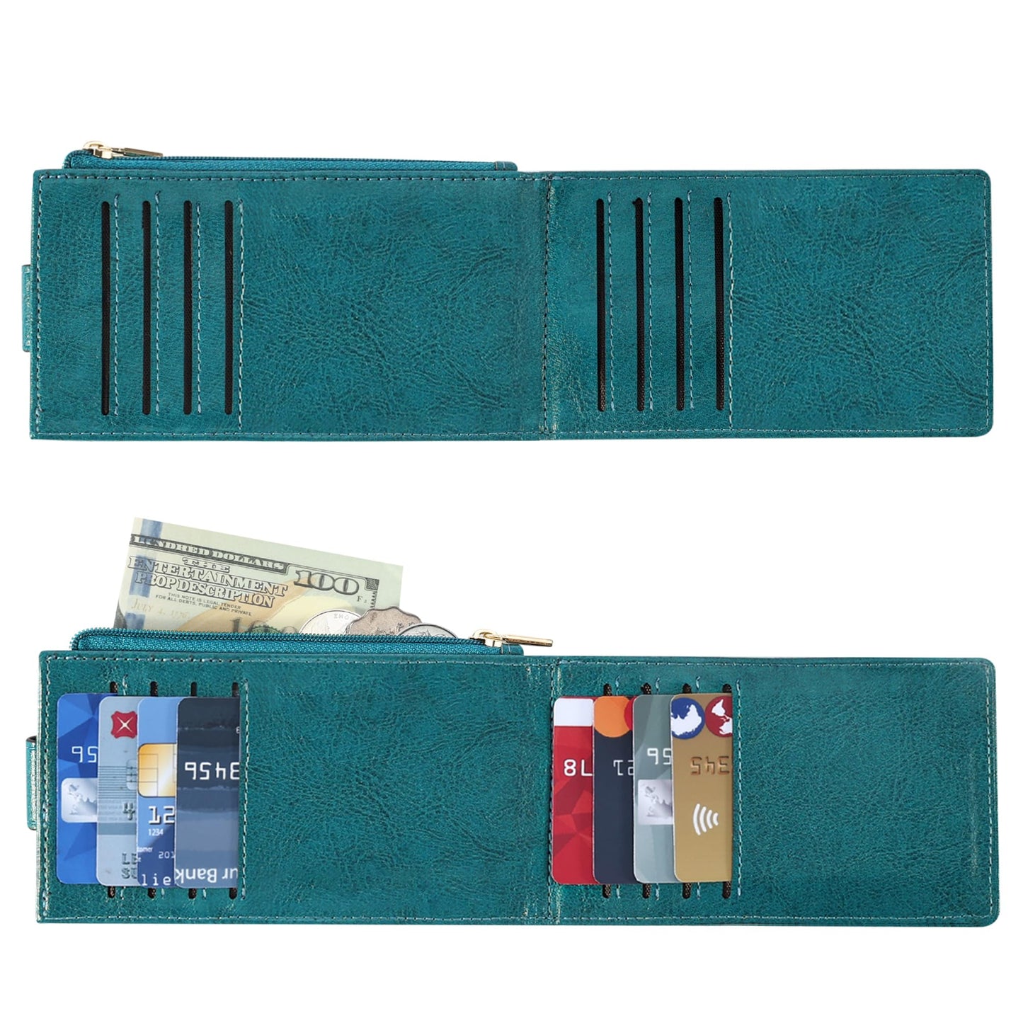 Chelmon Womens Wallet Slim RFID Blocking Bifold Multi Card Case Wallet with Zipper Pocket (Peacock Blue)