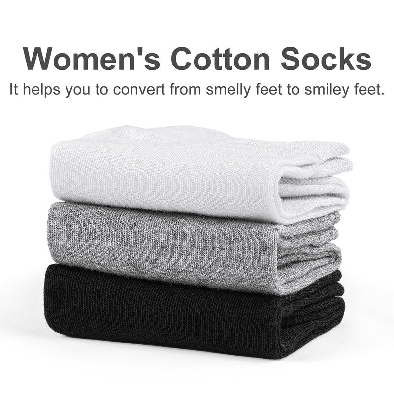 CHARMKING 6 Pairs Crew Socks for Women Soft Cotton Bootie Socks Moisture-wicking Casual Socks Non Slip Above Ankle (Black/White/Grey)