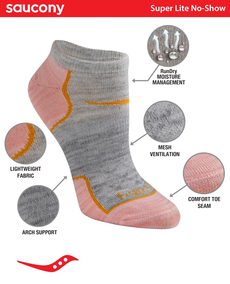 Saucony Women's RunDry Performance 8 Pairs Super Lite No-Show Athletic Socks, M, Coral Assorted (6 Pairs), Medium