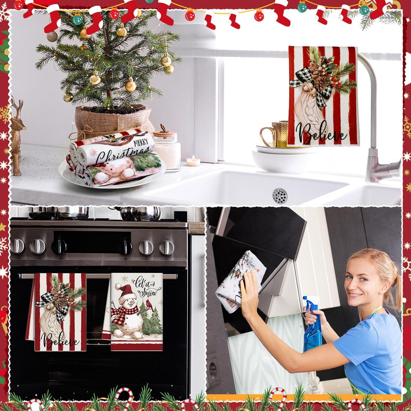 FuWeave 6 Pcs Christmas Kitchen Towels Red White Snowman Winter Dish Towel 21 x 14 Inch Decorative Bathroom Hand Towel Absorbent Holiday Tea Towel Christmas Decor for Kitchen Farmhouse Gift