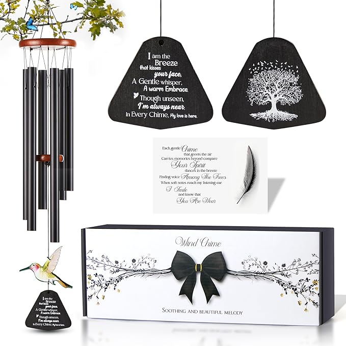 32 Inch Hummingbird Memorial Wind Chimes Outdoor, Sympathy Gifts for Loss of Loved One, Memorial Gifts for Loss of Mom, Sympathy Wind Chimes for Mother, Father, Brother, Sister