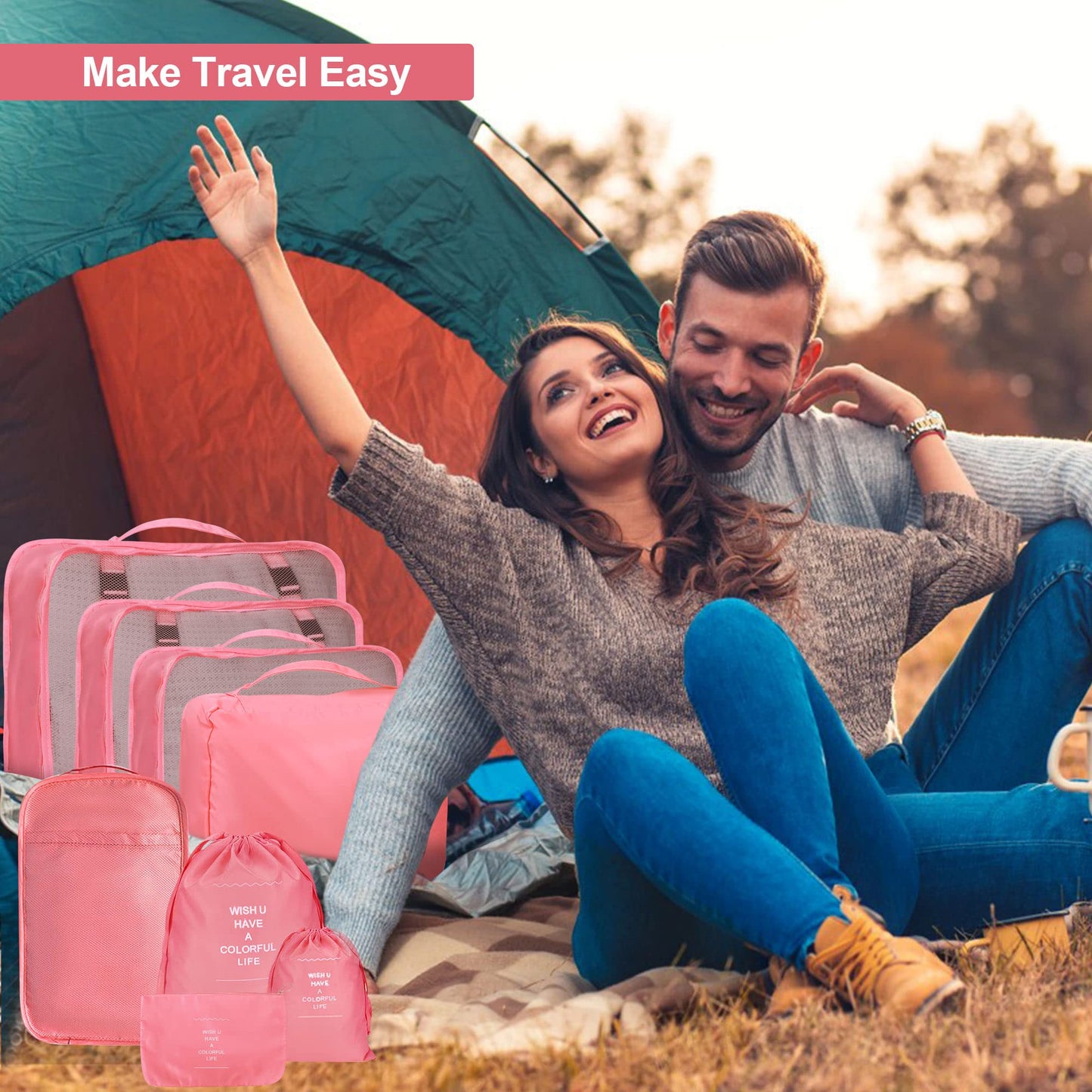 8 Set Packing Cubes for Suitcases, kingdalux Travel Luggage Packing Organizers with Laundry Bag, Compression Storage Shoe Bag, Clothing Underwear Bags, for Women & Man