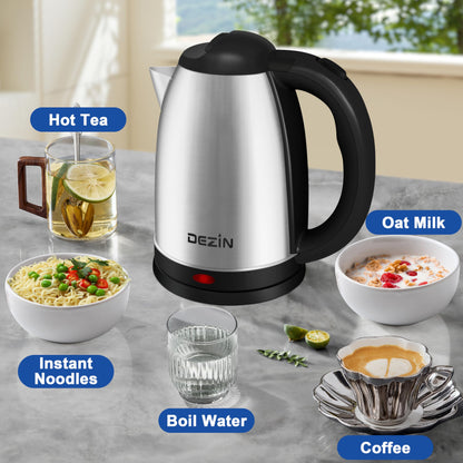 DEZIN Electric Kettle Upgraded, BPA Free 2L Stainless Steel Tea Kettle, Fast Boil Water Warmer with Auto Shut Off and Boil Dry Protection Tech for Coffee, Tea, Beverages