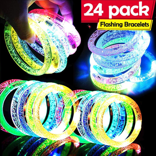 AMENON 24 Pack Glow In The Dark LED Bracelets Party Supplies for Adult, Flashing Light Up Bracelet Glow Sticks Party Favor Treasure Box Toys Classroom, Birthday, Back to School Halloween