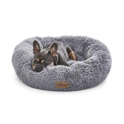 Silentnight Donut Calming Dog Bed – Calming Dog Cat Pet Bed Anxiety Relief Soft Fluffy Doughnut Pillow – Easy Clean Machine Washable Luxury Plush Dog Pillow Basket – 85 cm – Grey