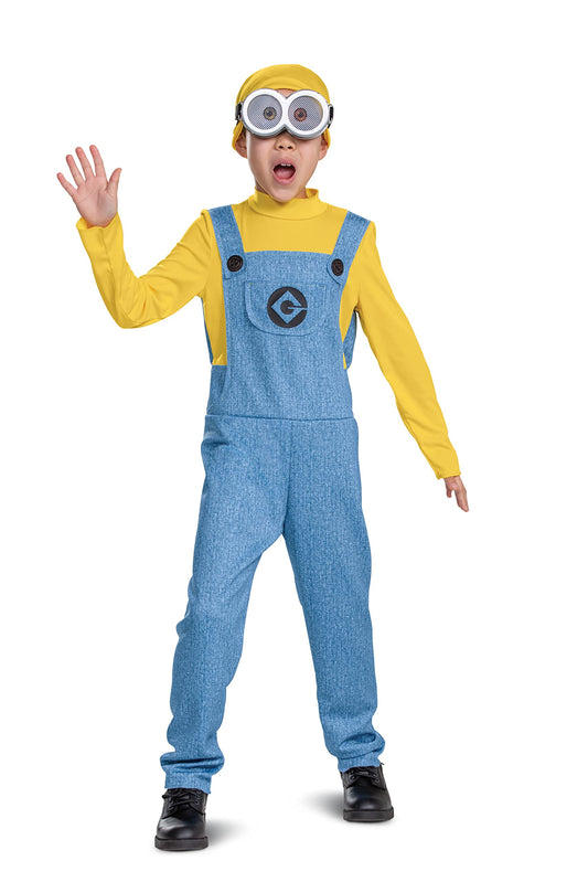Bob Minions Costume for Kids, Official Minion Jumpsuit Outfit with Goggles and Hat, Classic Size Small (4-6) Multicolored