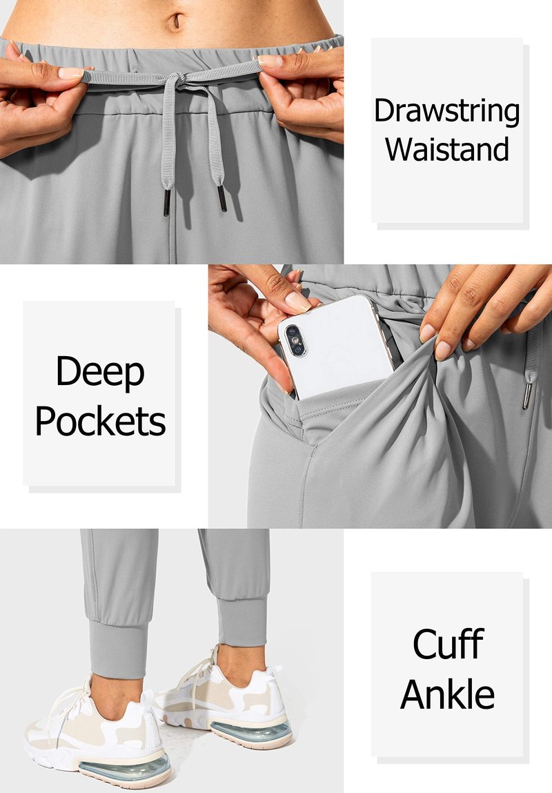 SANTINY Women's Joggers Pants Pockets Drawstring Running Sweatpants for Women Lounge Workout Jogging(Light Grey_M)