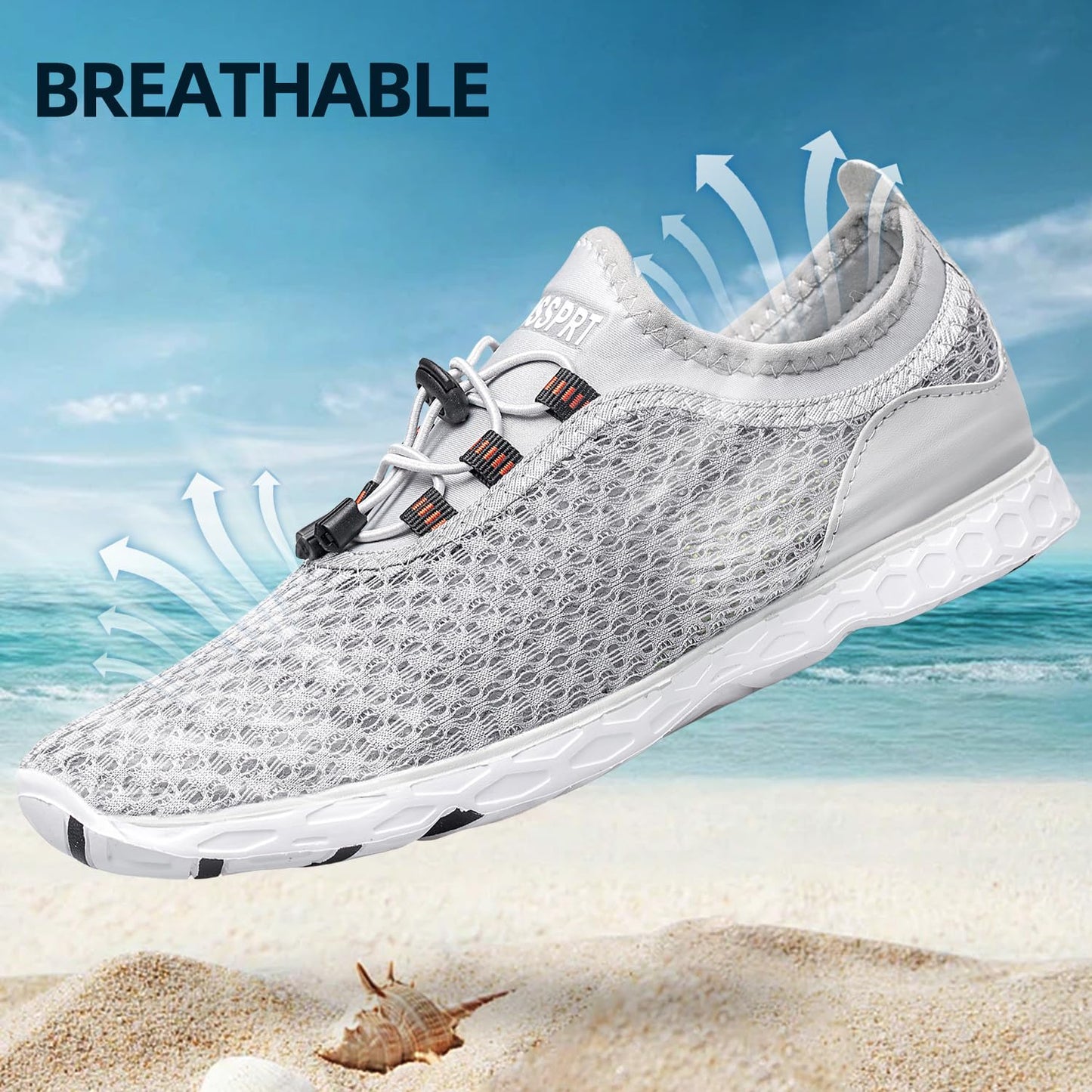 DOUSSPRT Men's Water Shoes Quick Drying Sports Aqua Shoes Grey Size 10