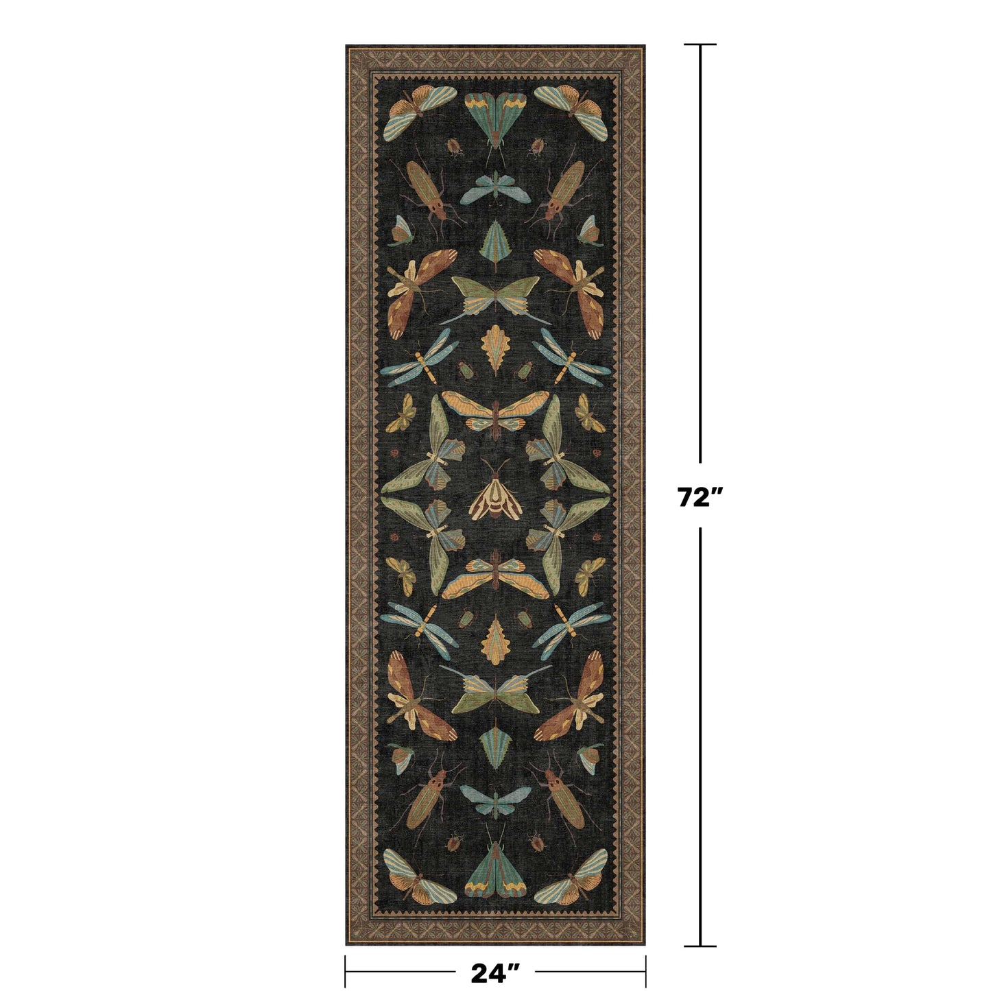 2x6 Black Entryway Runner Rugs Washable Non Slip Runners for Hallway, Kitchen, Mudroom, Laundry Room, Stain Resistant Ultra Soft Non Skid, Nature Insect Fantasy Whimsical Indoor Decor