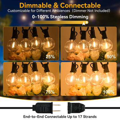 100ft Outdoor String Lights Waterproof/Connectable/Dimmable with 52 LED Shatterproof Bulbs,2-Pack 50ft UL Listed Globe G40 String Lights Outside Lighting for Patio Backyard Cafe Party Wedding Garden