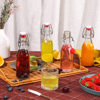 8-Pack 8.5oz Flip Top Glass Bottles, Swing Top Beer Brewing Bottle for Fermentation, Kombucha, Kefir, Vanilla Extract, Coquito, Juice, Soda, Tea - Airtight Stopper Cap Lid, Bonus 2 Bottle Pourers