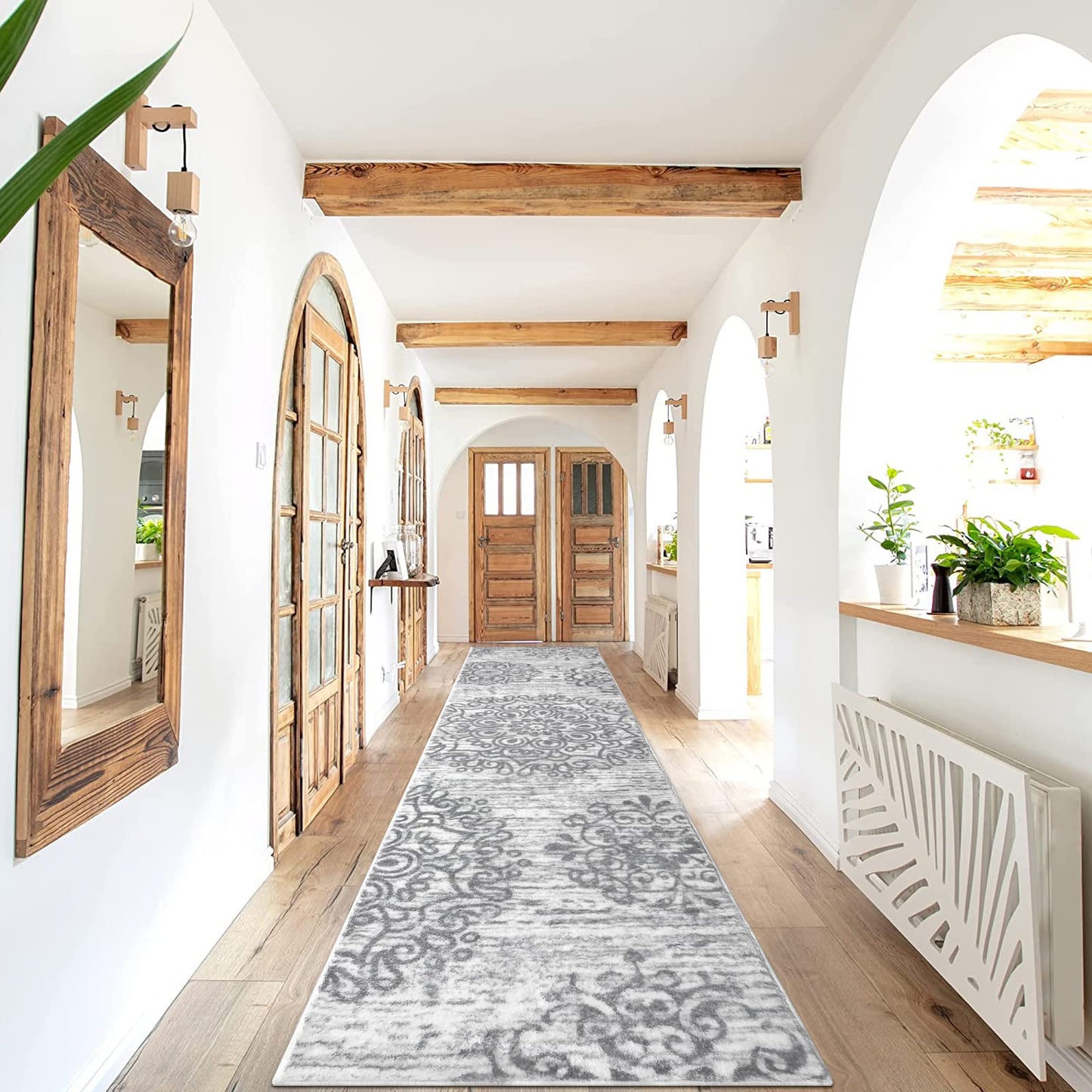 HEBE Hallway Runner Rug 2'x8' Washable Vintage Distressed Area Rugs Non Slip Laundry Rug Runner Boho Floor Carpet Runners for Hallways Entryway Laundry Room Kitchen Bathroom,Grey