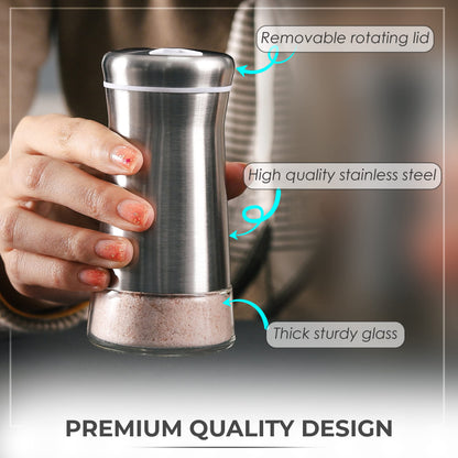 Salt Shaker or Pepper Shaker with Adjustable Pour Holes - Elegant Stainless Steel Spice Dispenser - Perfect for Himalayan, Table Salt, White and Black Pepper (Salt Shaker)
