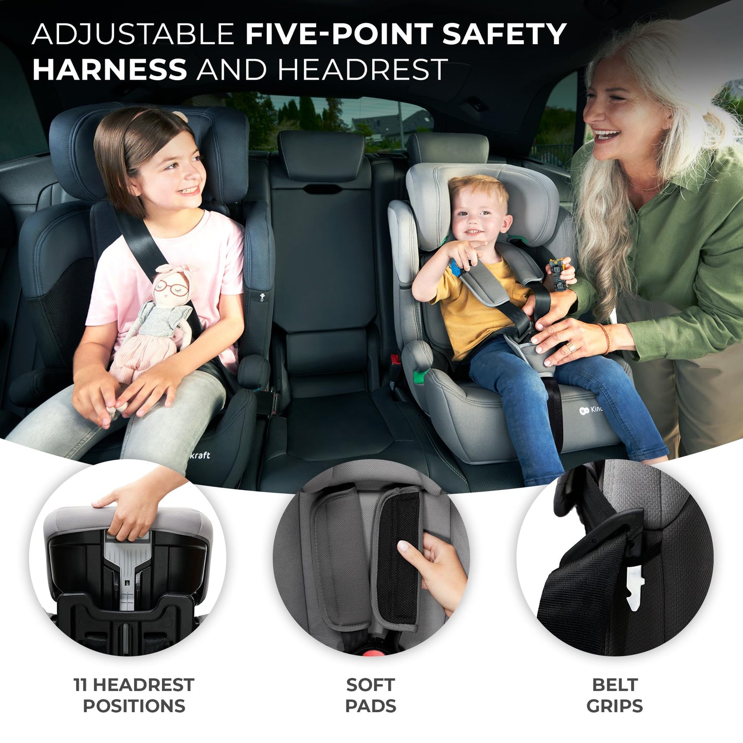 Kinderkraft Car Seat Comfort UP, I-Size Booster Child Seat, with 5 Point Harness, Adjustable Headrest, for Toddlers, Infant, Group 1/2/3, 76-150 cm or less than 18 kg, Black