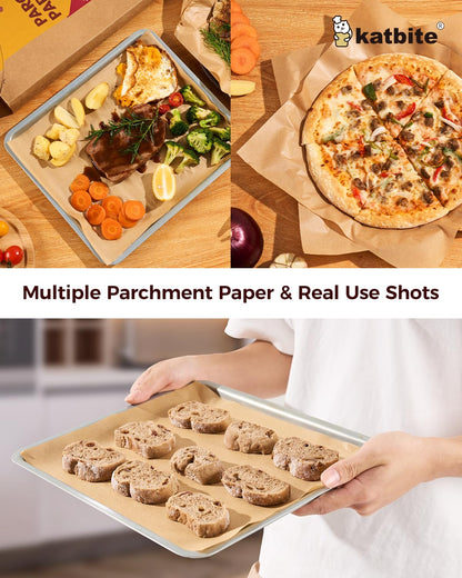 Unbleached Parchment Paper 200 PCS, Katbite 12X16 inches（30X40cm） Baking Paper, Heavy Duty and Non-Stick Parchment Paper Sheets for Baking for Air Fryer, Grilling, Steaming