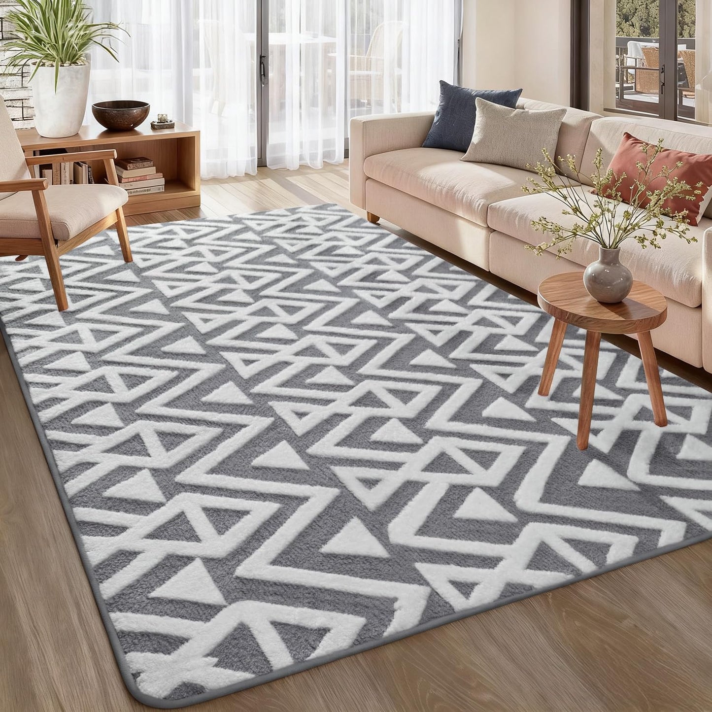 Ompaa Ultra Soft Shaggy Rugs Memory Foam Bedroom Carpet, Grey 6 x 9 Feet, Plush Geometric Textured Area Rugs for Living Room Couch Dorm Bedside Kids Girls Teens Room Nursery Decor Floor Mat