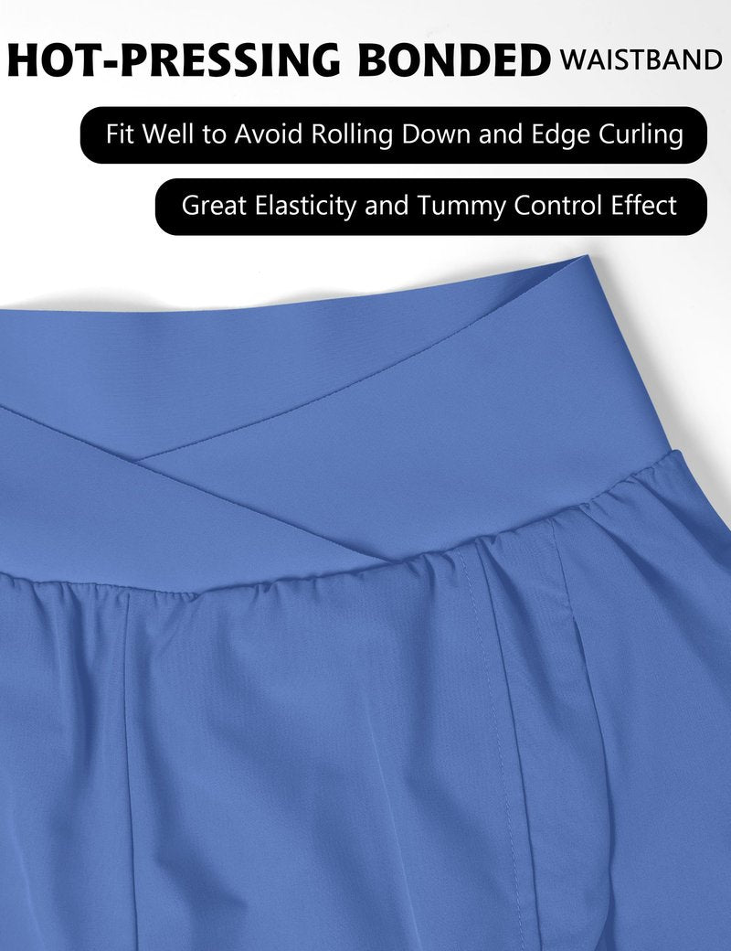 Blooming Jelly Women's Workout Shorts Athletic Running Elastic High Waisted Black Gym Yoga Shorts with Zipper Pockets (Blue,Medium)