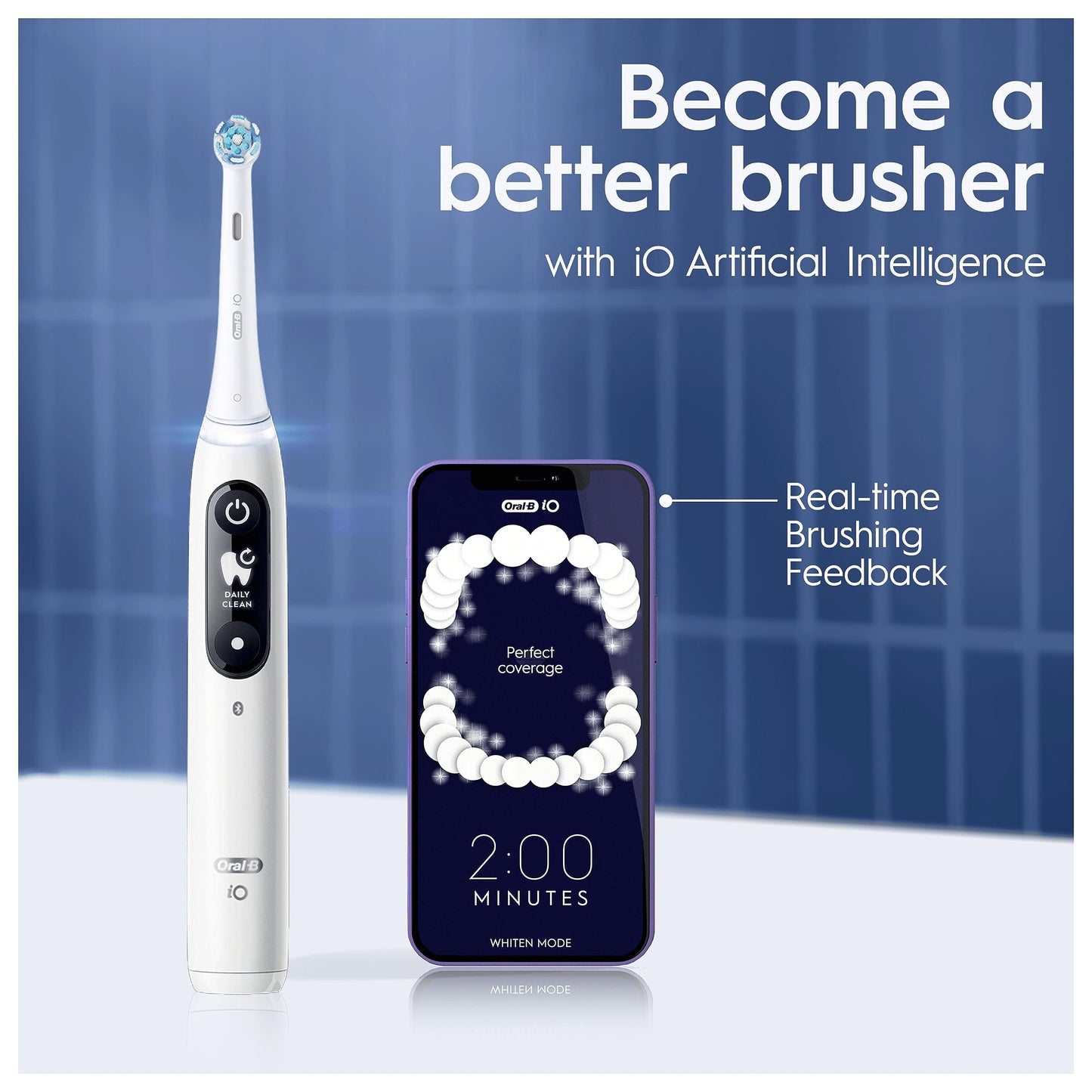 Oral-B iO7 Electric Toothbrushes For Adults, App Connected Handle, 1 Toothbrush Head & Travel Case, 5 Modes with Teeth Whitening, White