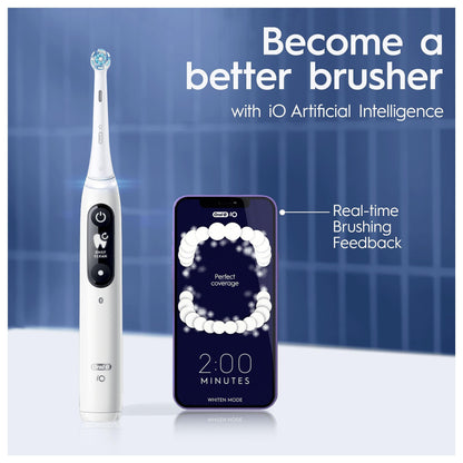 Oral-B iO7 Electric Toothbrushes For Adults, App Connected Handle, 1 Toothbrush Head & Travel Case, 5 Modes with Teeth Whitening, White
