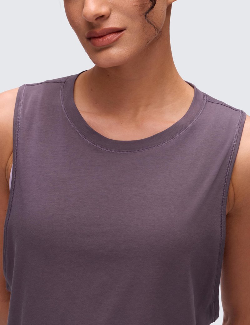CRZ YOGA Pima Cotton Large Armhole Tank Tops for Women - Workout Sport Athletic Yoga Running Gym Loose Crop Sleeveless Shirts Purple Gray X-Small