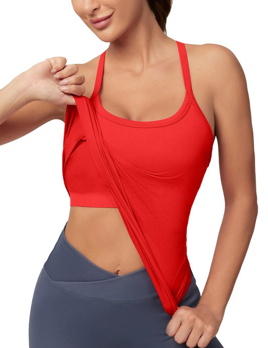 MathCat Workout Tank Tops for Women with Built in Bra, Sleeveless Gym Tops Seamless Racerback Athletic Yoga Shirts Red