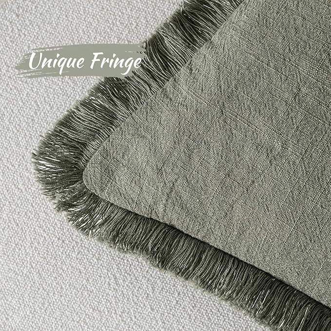MIULEE Decorative Throw Pillow Covers Neutral Linen Fringe Throw Pillows Euro Shams Set of 2 Light Olive Green Boho Farmhouse Cushions for Couch Sofa Bed Living Room Spring Home Decor 22x22 Inch