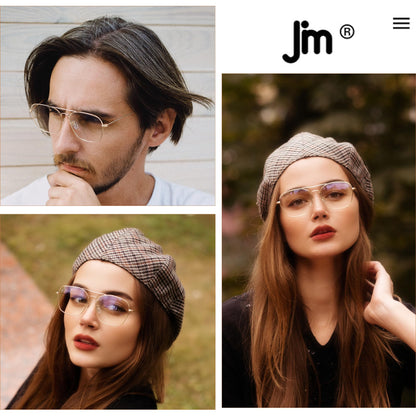 JM Blue Light Blocking Computer Glasses, Square Eye Protect Video Eyeglasses Anti Glare Men Women (Gunmetal Frame Black Temple Tips)