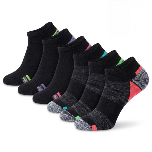 Tipi Toe Women's 6 Pack Breathable Comfort Running Black Color Grey Contrast Womens Comfy Socks, SP35-A-6