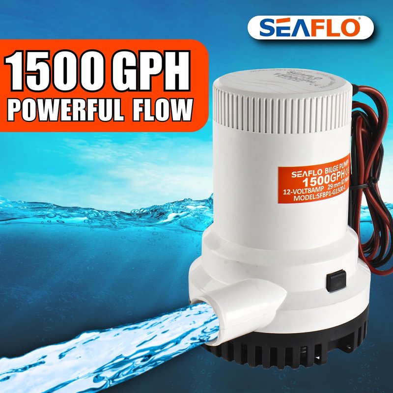 SEAFLO 01 Series 1500 GPH Bilge Pump – 12V, 1-1/8" Outlet, Marine Submersible Pump with Anti-Airlock Protection, CE & Rohs Certified, 4-Year Warranty | Reliable for Boats and Marine Applications