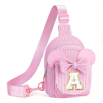 QLOVEA Valentines Day Gifts for Kids, Birthday Gifts for Girls Kids, Initial Pink Sling Bag for Kid Girl | Initial Monogram Fanny Packs Crossbody Bag Purse for Girl Kid Year Old Birthday Gift (Pink A)