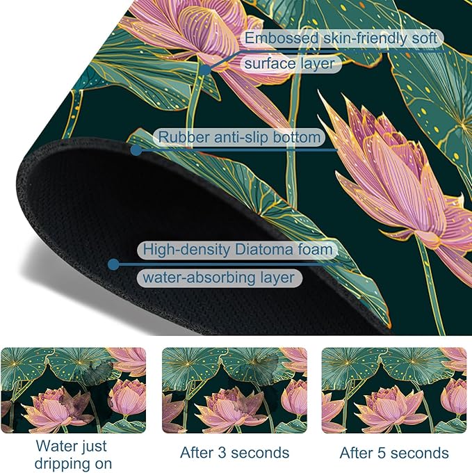 Lotus Pond Pattern Sink Splash Guard Faucet Mat Lotus Flowers Leaves Super