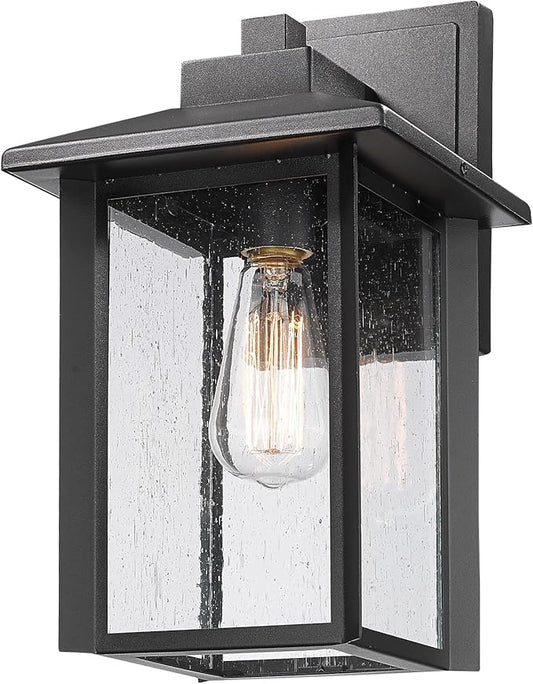 Bestshared Outdoor Wall Lights, Outside Sconce Light, Exterior Lighting Fixture, Outdoor Wall Lantern, Black Porch Lamp with Seeded Glass for Entryway, Garage (Black, 14.9" H)