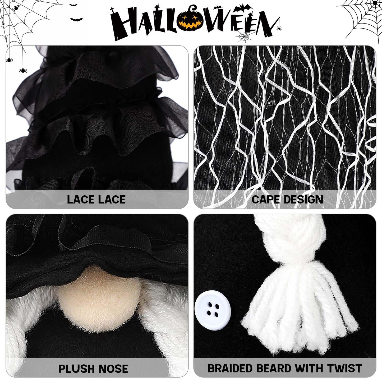 BINSUNS Halloween Plush Gnomes Decoration, 2 Pack Halloween Dangle Leg Gnomes Doll Elf Dwarf - Black Witch Cloak Hat Stuffed gnomesfor Halloween Home Decor Table Decorations Gifts Household Ornaments