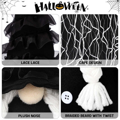BINSUNS Halloween Plush Gnomes Decoration, 2 Pack Halloween Dangle Leg Gnomes Doll Elf Dwarf - Black Witch Cloak Hat Stuffed gnomesfor Halloween Home Decor Table Decorations Gifts Household Ornaments