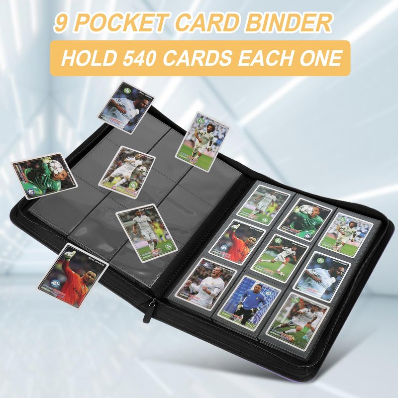 Foalgo 9 Pocket Card Binder, Premium Zip Trading Card Binder, 540 Double Sided Pocket PU Collection Binder, Collector Album, Card Folder for MTG, TCG, Sports Cards