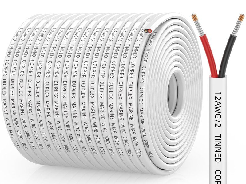 CONEPY 12 Gauge Marine Wire, 12/2 Duplex Marine Grade Cable, IP68 Waterproof/Oxygen-Free Tinned Copper Stranded PVC 12 AWG Wire for Boat, Automotive, RV, Solar, LED Strips (500FT)