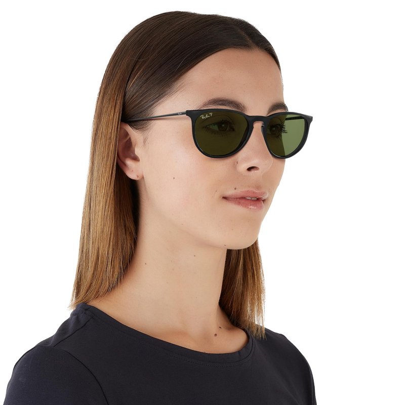 Ray-Ban Unisex RB4171 Erika Round Sunglasses, Black/Polarized Green, 54 mm
