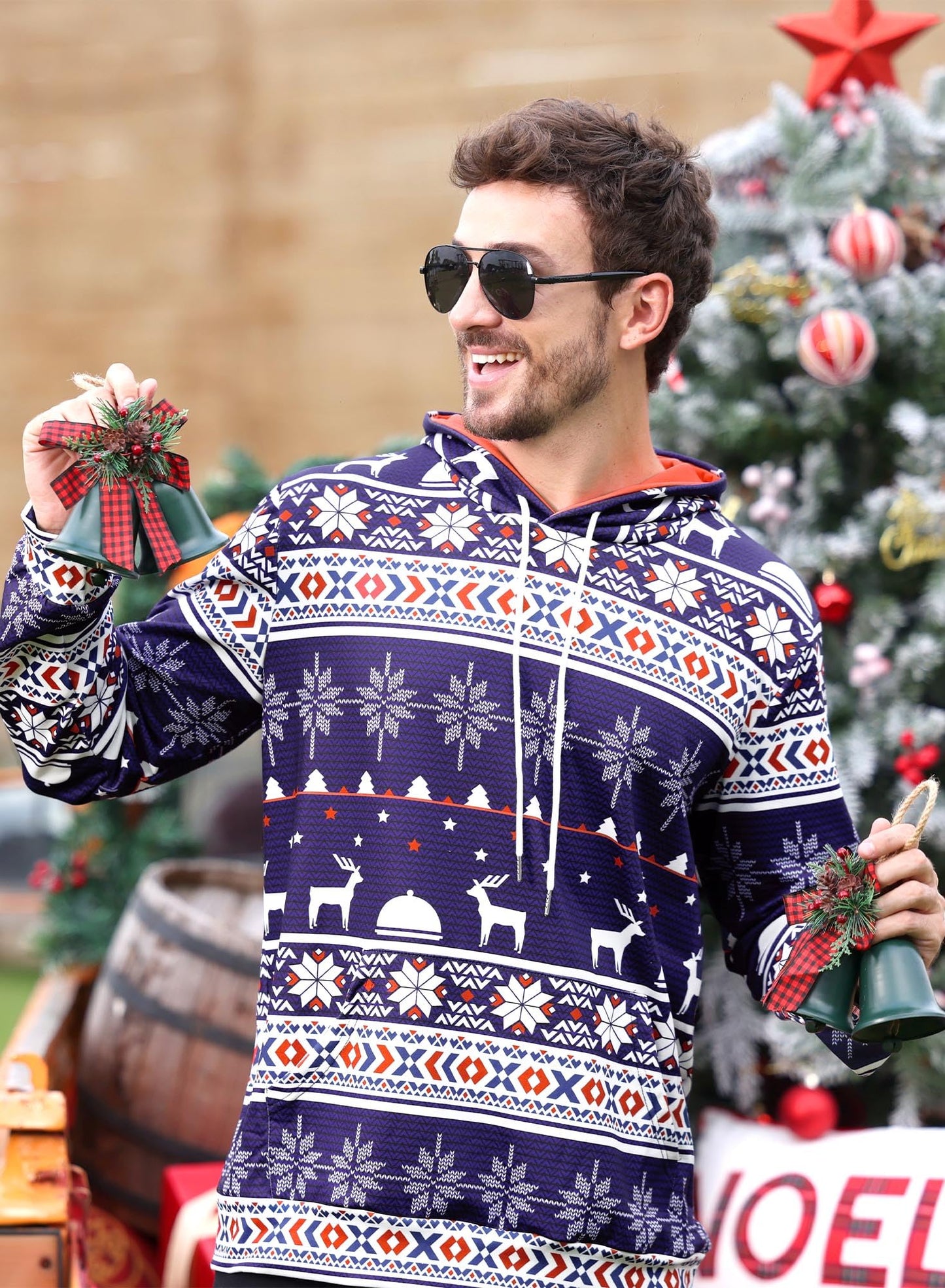Arvilhill Mens Ugly Christmas Hoodies Adult 3D Graphic Print Holiday Jumper Tacky Funny Reindeer Sweatshirts Adult L