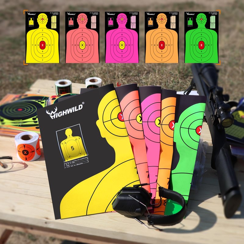 Highwild 23X35 Inch Shooting Range Silhouette Paper Target - 5 Fluorescent Colors - Suitable for Handguns, Rifles, Airguns, BB Guns (5 Pack - Multi Color)
