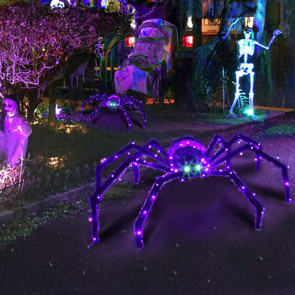 Halloween Decorations Outside Giant Spider - HOYECHI Outdoor Halloween Decor Lighted Spider 4.2FT, Light Up Spider with 90 LED Lights, Ground Stakes, for Front Yard Porch Gardens Lawns Party