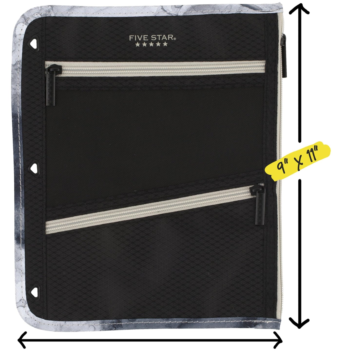 Five Star Pencil Pouch, Pen Case, 3-Pocket Zipper Pouch, Fits 3-Ring Binder, Storage Organizer for Classroom Supplies Earbuds Chargers Cables Makeup, Black/Grey (506420A-ECM)