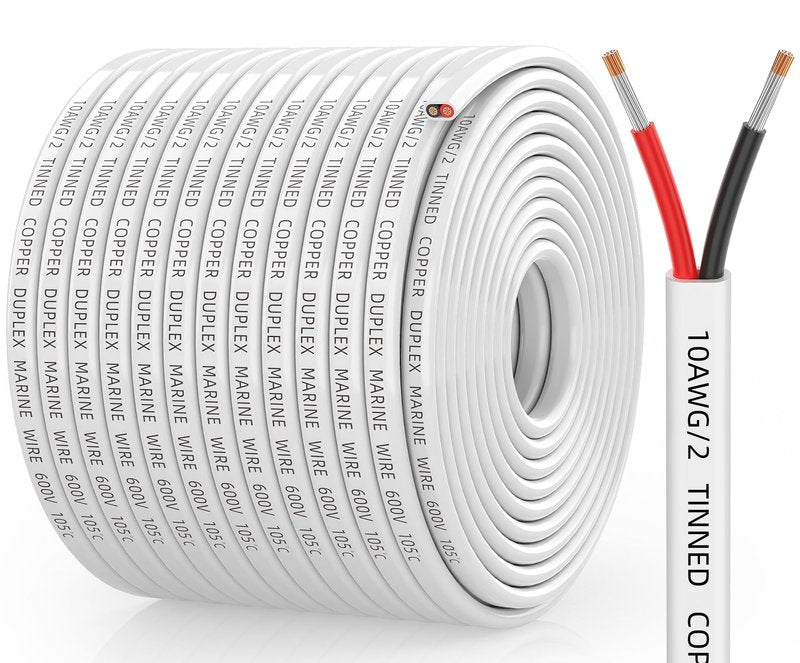 CONEPY 10 Gauge Marine Wire, 10/2 Duplex Marine Grade Cable, IP68 Waterproof/Oxygen-Free Tinned Copper Stranded PVC 10 AWG Wire for Boat, Automotive, RV, Solar, LED Strips (200FT)