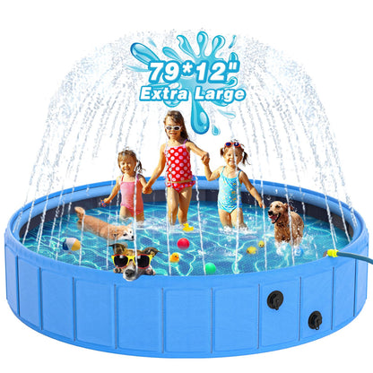 EPN Large Foldable Dog Pool – 0.55MM PVC 2-in-1 Portable Bathtub & Sprinkler for Dogs, Cats, Kids – Heavy Duty, Non-Slip, Summer Water Toy (79")