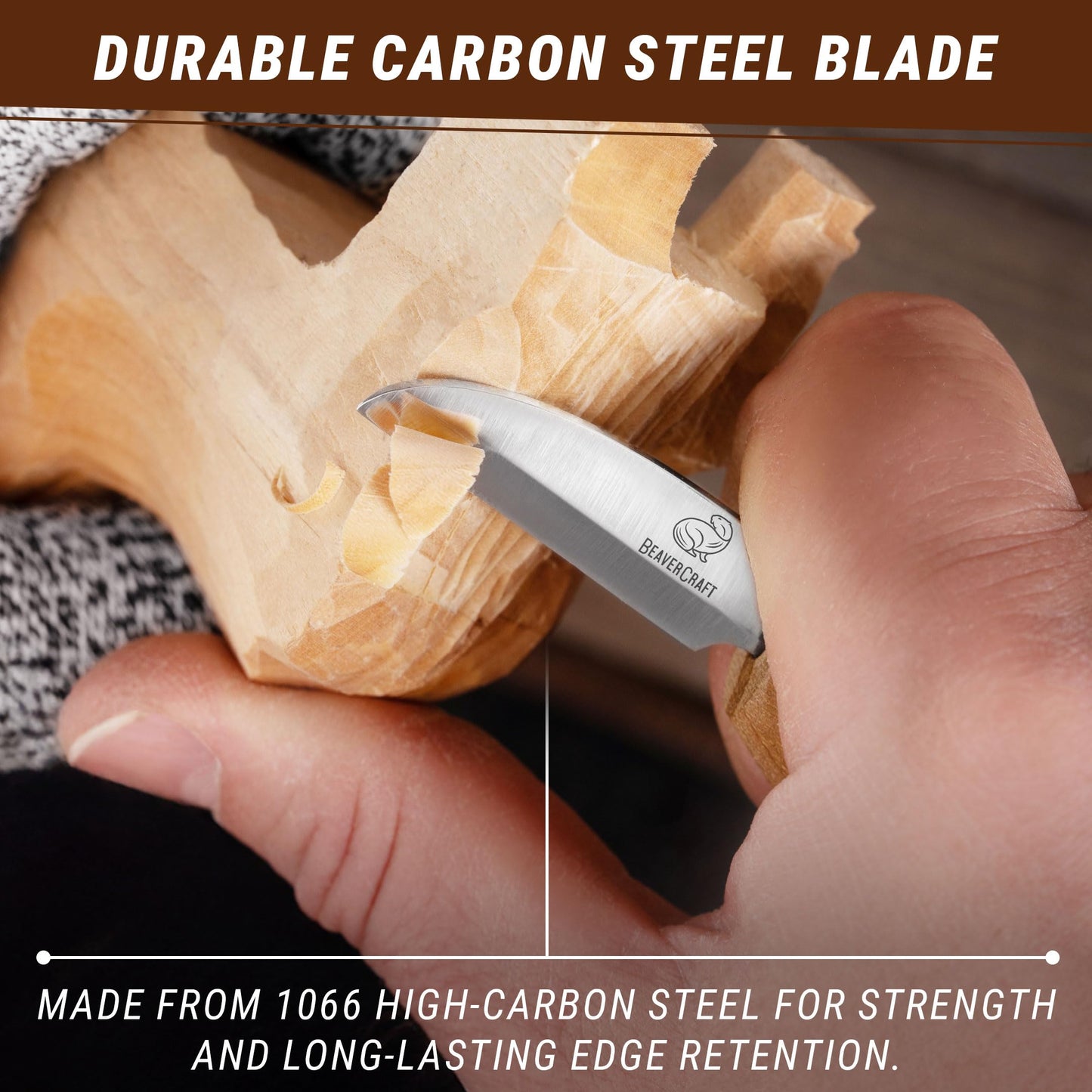 BeaverCraft Whittling Knife C2 6.5" - Wood Chip Carving Knife for General Purpose - Detail Whittling Knives Carbon Steel - Wood Carving Tools for Beginners