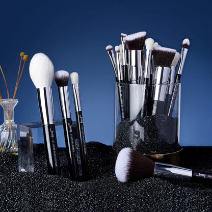 Jessup Brand 25pcs Professional Makeup Brush Set Beauty Cosmetic Foundation Powder Blusher Eyeshadow Blending Highlight Concealer Natural-Synthetic Hair Brushes Set (Pearl White/Silver)