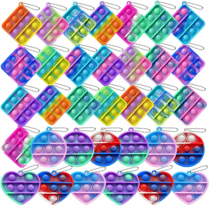 12 pcs Random Color Mini Squeeze Pop Bubble Fidget Sensory Toys, Mini Keychain Wrap Small Relieve Anxiety Stress Toy, Pop Bulk Silicone Classroom Prize for Kids Adult Party Gift