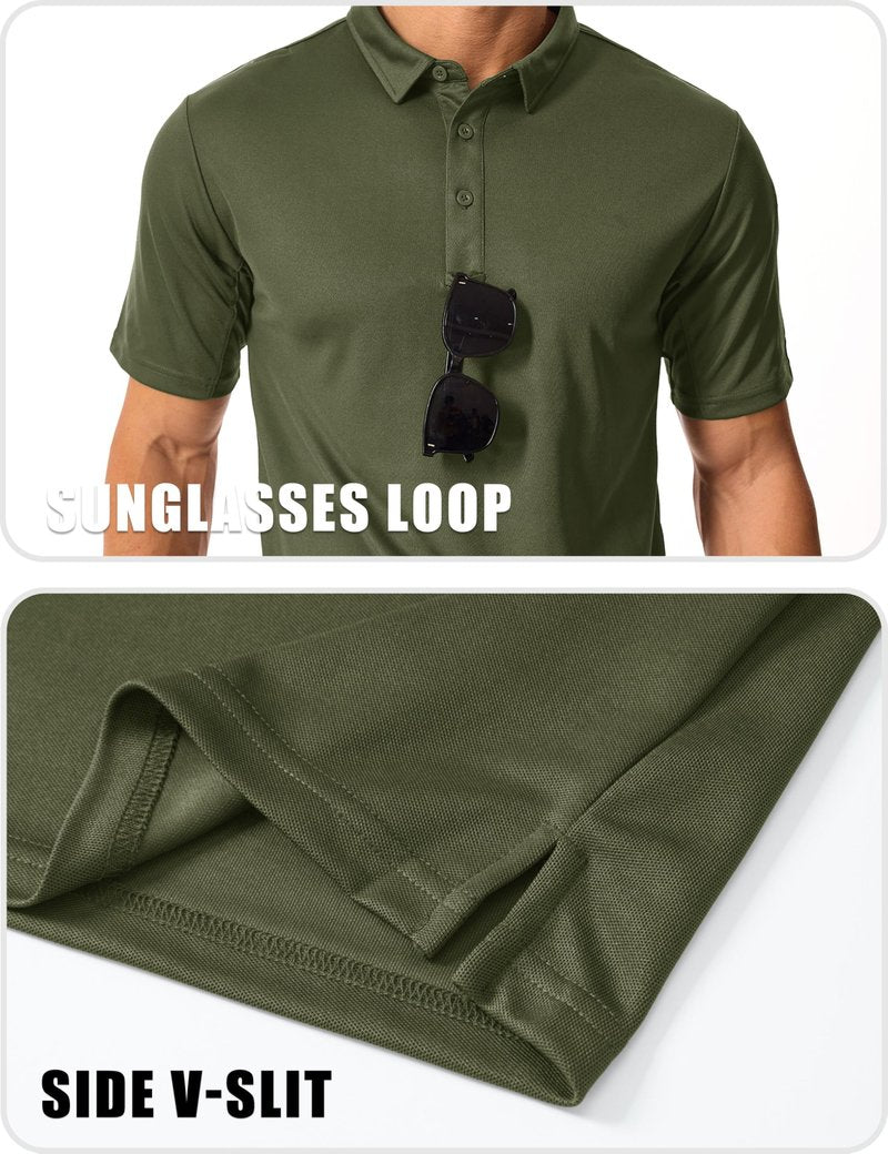 MAGCOMSEN Men's Polo Shirts Short Sleeve Quick Dry Performance Collared Shirts UPF 50+ Tactical Work Golf Polos Army Green