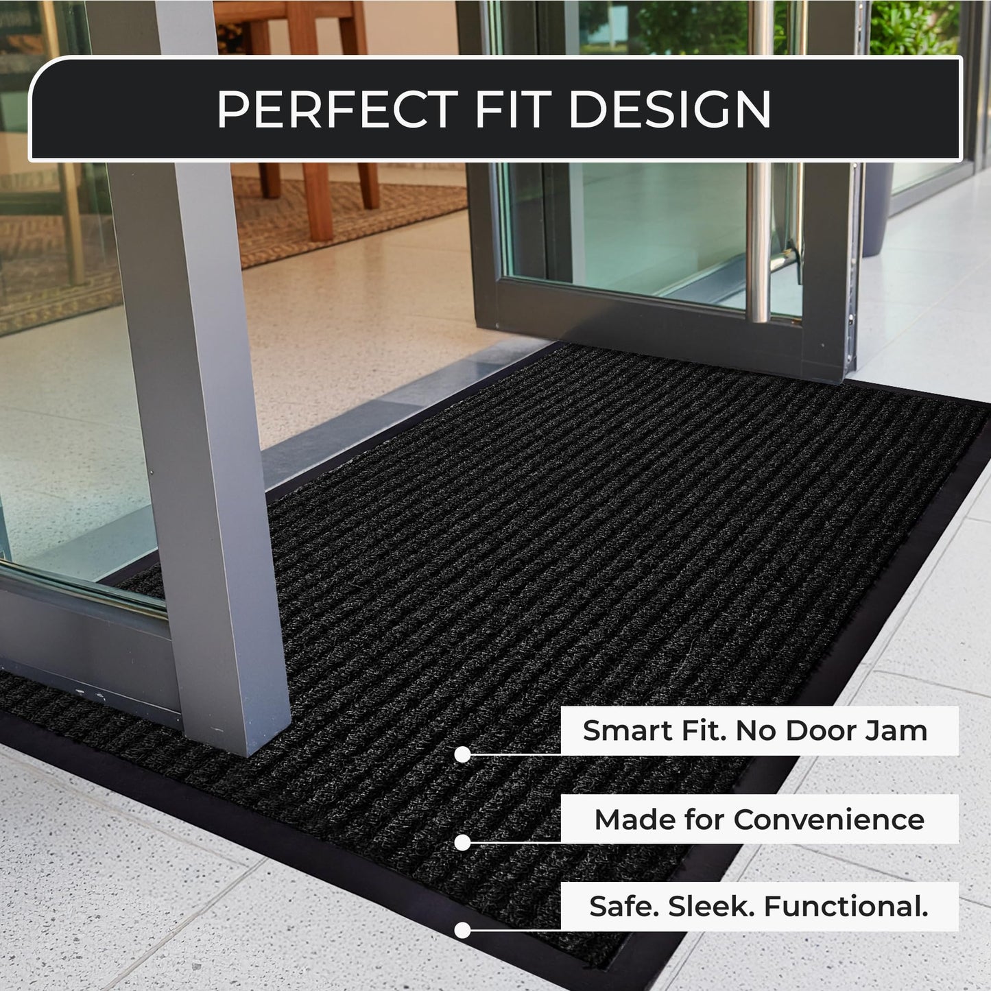Commercial Door Mat 4'x6' Black, Heavy Duty Industrial Floor Mat for High Traffic Areas, Nonslip Rubber Backing, Large Door Mat for Indoor Entrance or Business Entryway.